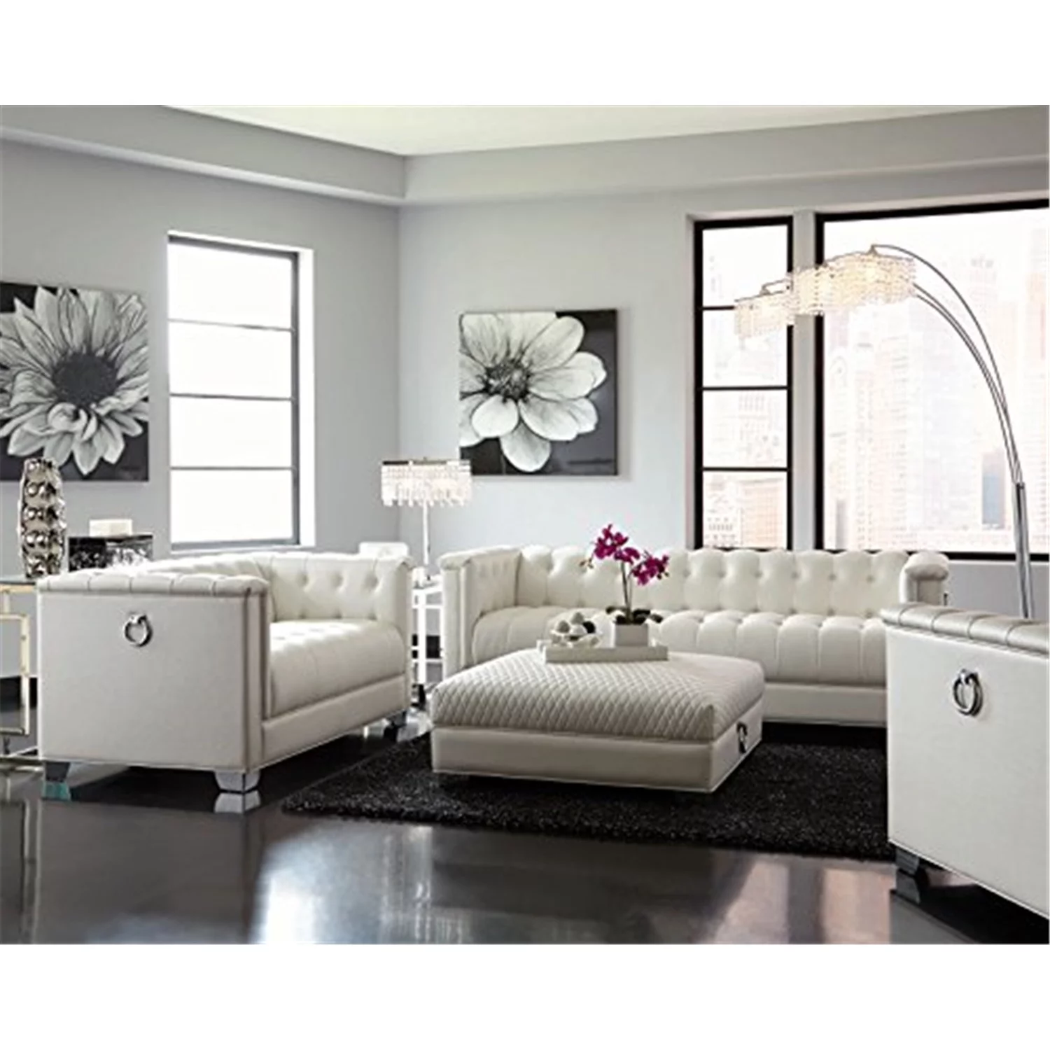 Chaviano 3-piece Upholstered Tufted Sofa Set Pearl White