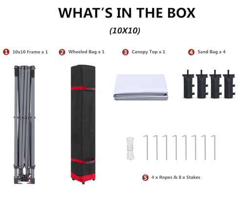 ABCCANOPY Pop Up Canopy - Outdoor Patio Portable Canopy Tent Heavy Duty for Backyard and Deck with 4 Sandbags(White, 10x10)