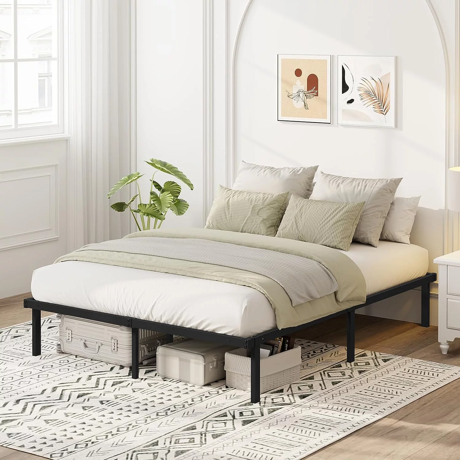 Flolinda Heavy Duty King Size Metal Platform Bed Frame Foldable King Size Bed Frame 14