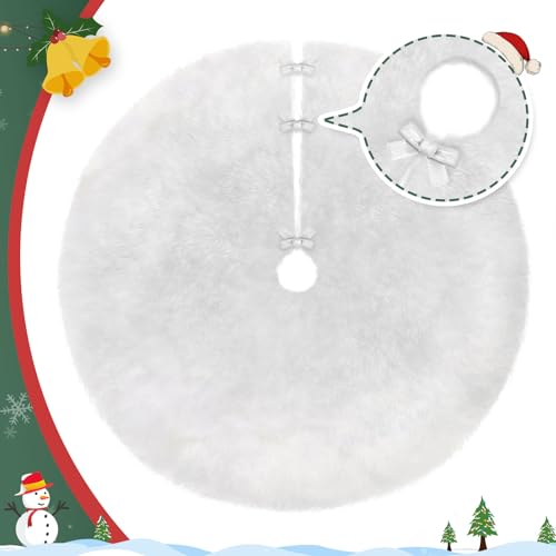 TranquilBliss Christmas Tree Skirt, Fur Burlap Christmas Tree Decorations, Farmhouse Christmas Decor Xmas Holiday Home Party Decorations Indoor Outdoor, 36in White