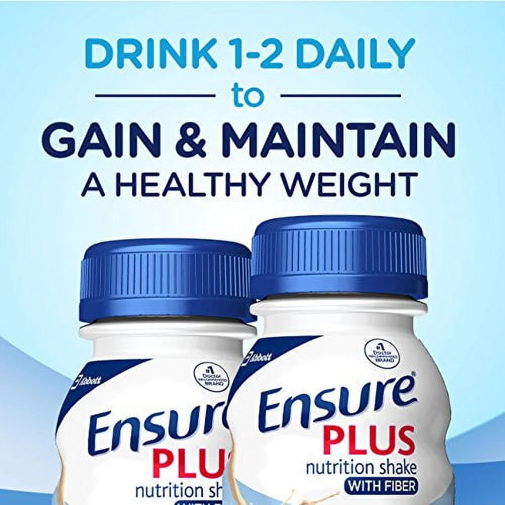 Ensure Plus Liquid Nutrition Shake with Fiber, 16 Grams of Protein, , Vanilla, 8 Fl Oz Bottle (Pack of 24)
