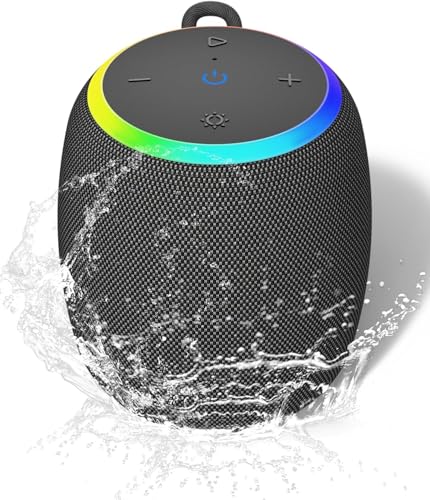 Bluetooth Speaker, Portable Wireless Bluetooth 5.3, 15W Clear Bass, IPX6 Waterproof, LED Lights, AUX/TF/USB, Dual TWS Pairing, 12H Playtime, Small Speakers for Home Outdoor Beach, Ideal Gift