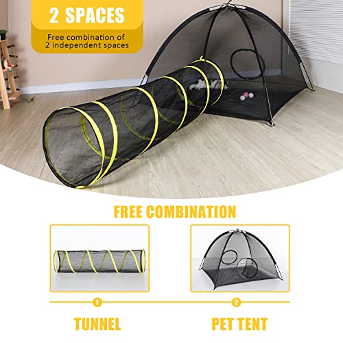 Outdoor Cat Enclosures for Indoor, Portable Mesh Tent, Outdoor pet Tunnel, Cat Playhouse with Adjustable Cat Harness and Leash for Walking, Colorful Tease Ball for Small Animals