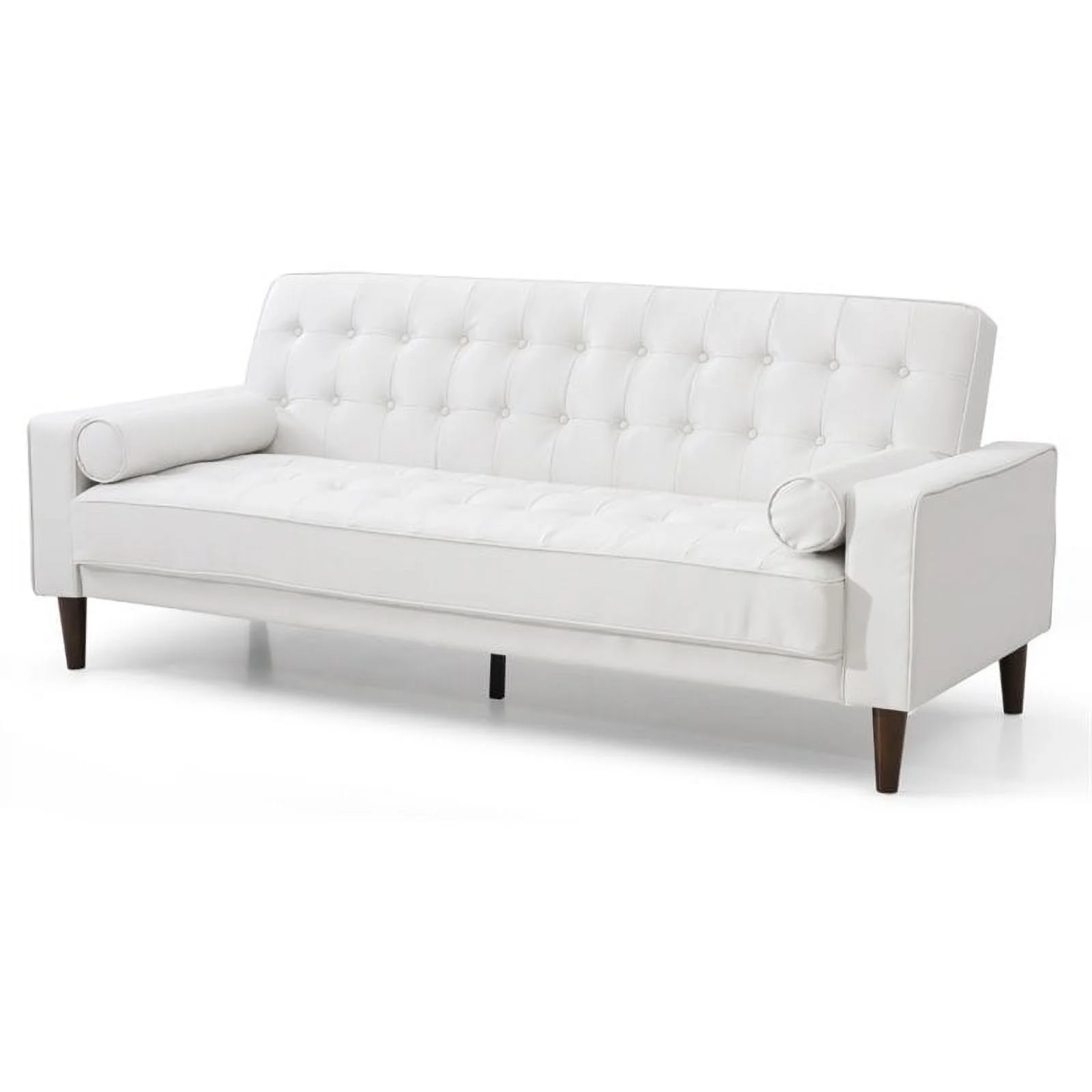 Maklaine Contemporary Faux Leather Sleeper Sofa in White Finish