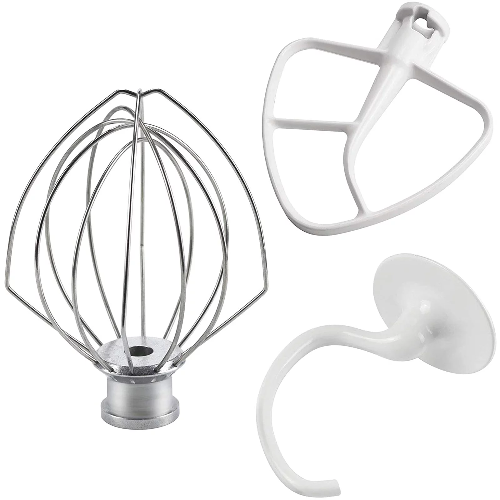Beaquicy K45DH Dough Hook & K45WW Wire Whip & K45B Coated Flat Blade Paddle with Scraper for KSM150 Tilt Head Stand Mixer