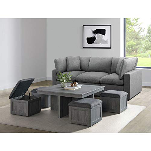 Picket House Furnishings Dawson Coffee Table with Four Storage Stools in Grey