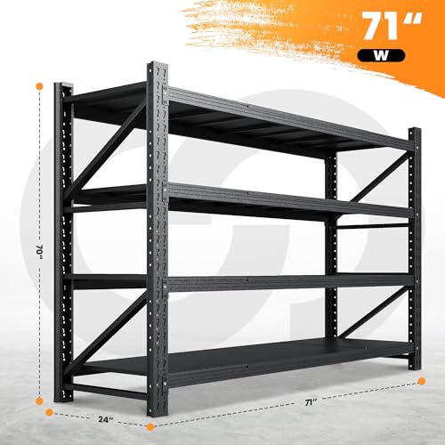 71” W Storage Shelves Heavy Duty, 5000LBS Metal Garage Shelving Units, 4 Tier Storage rack shelf, Steel Industrial Shelving , Adjustable Standing Shelf for Basement/Warehouse 71
