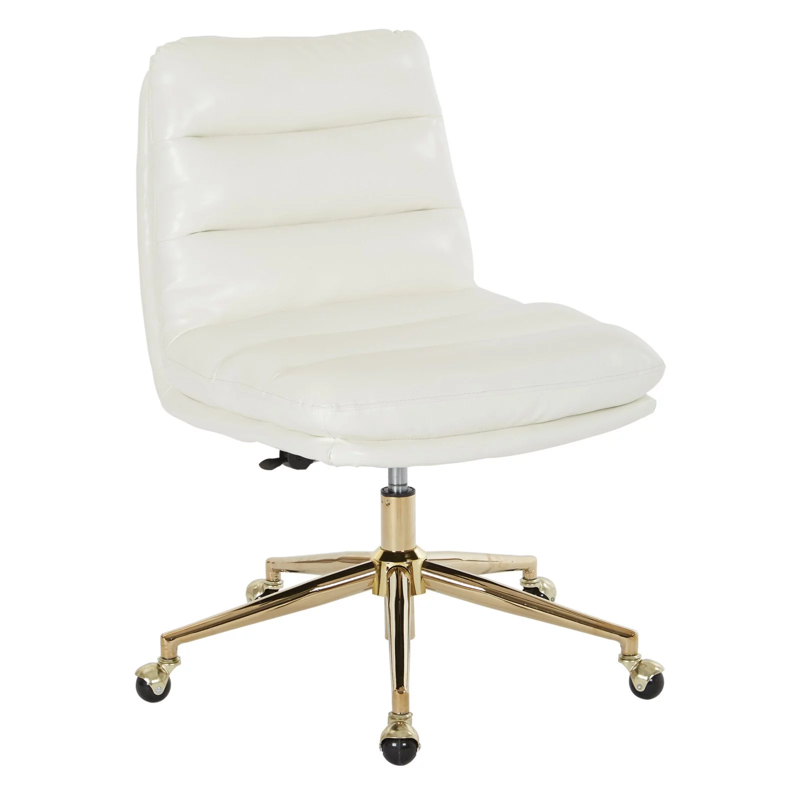 OSP Home Furnishings Legacy Office Chair in Deluxe White Faux Leather with Gold Base