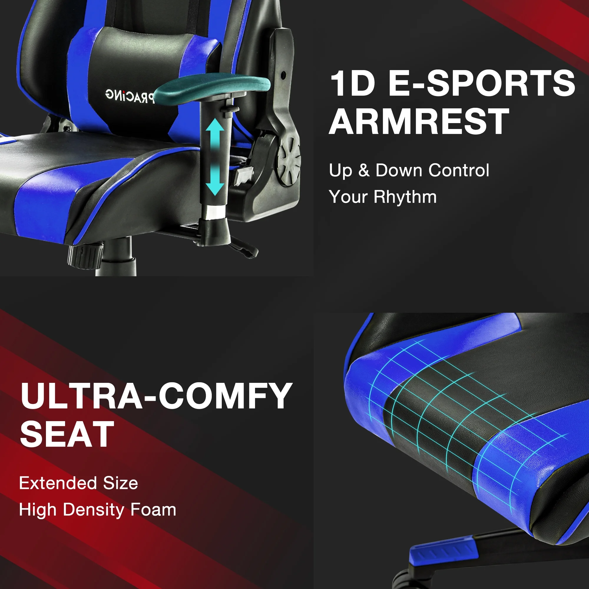 JONPONY Gaming Chair Office Chair PU Leather with Adjustable Headrest,Blue