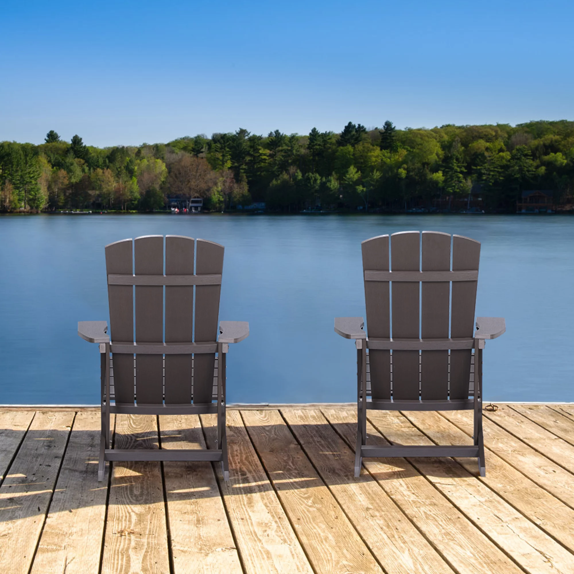 Superjoe 2 Pcs HIPS Adirondack Chair Weather Resistant Plywood Chair Patio Furniture Plastic Fire Pit Chairs for Patio Deck, Coffee