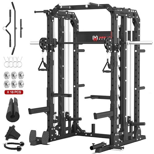 Smith Machine Home Gym with Aluminum Pulley Set - 2000lbs Capacity All-in-One Power Rack with Cable Crossover, Pull-Up Bar & Dip Station, Includes 18 Attachments, P107 Anvil