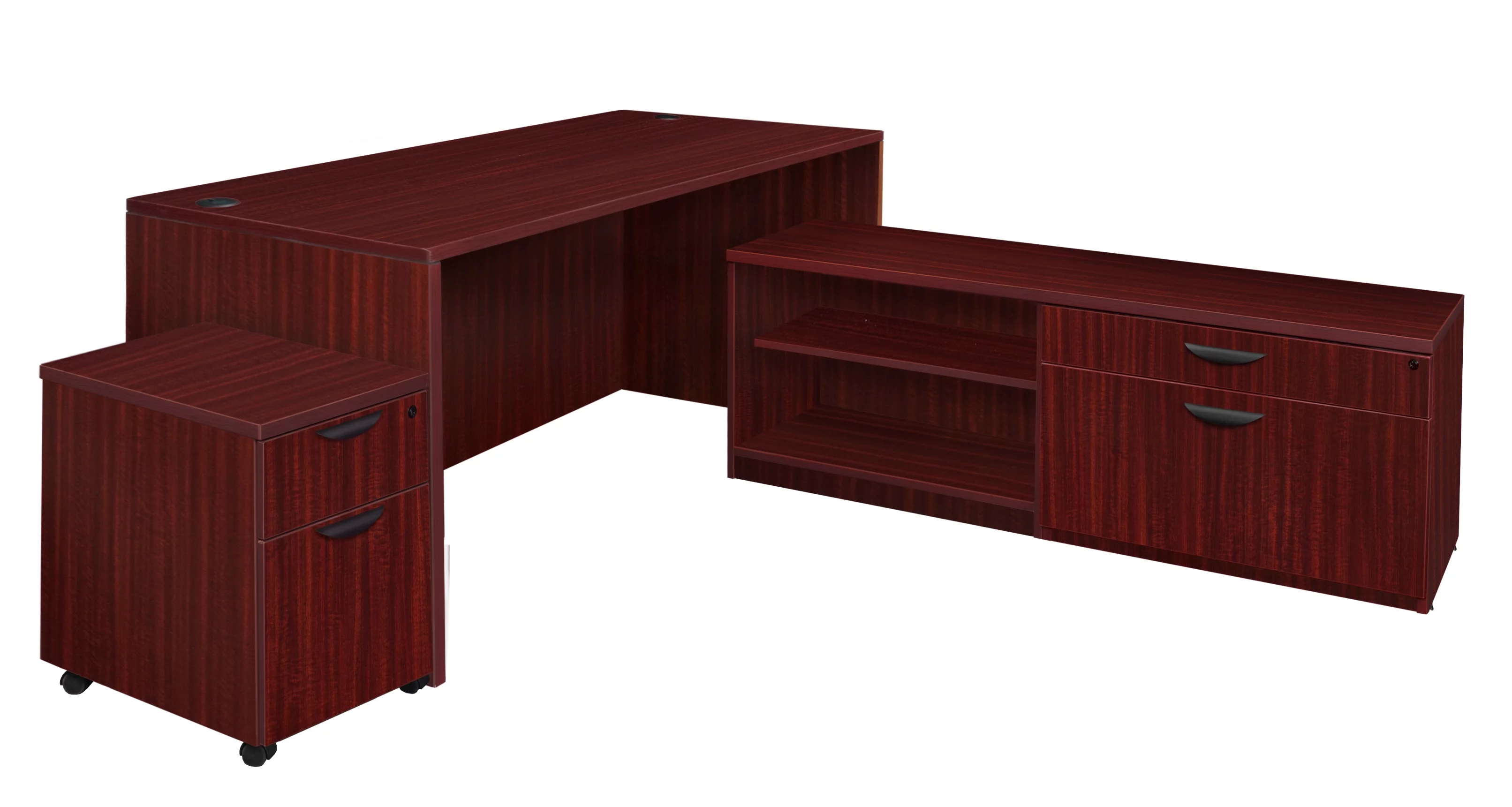 Romig Legacy 71 in.Hi-Low L Desk with Single Mobile Pedestal- Mahogany