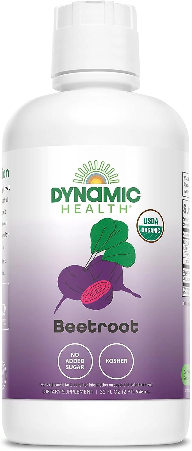 Dynamic Health Certified Organic Beetroot Juice Concentrate Dietary Supplement, No Added Sugar, Artificial Colors, Preservatives, BPA-Free, Gluten-Free, 32 oz