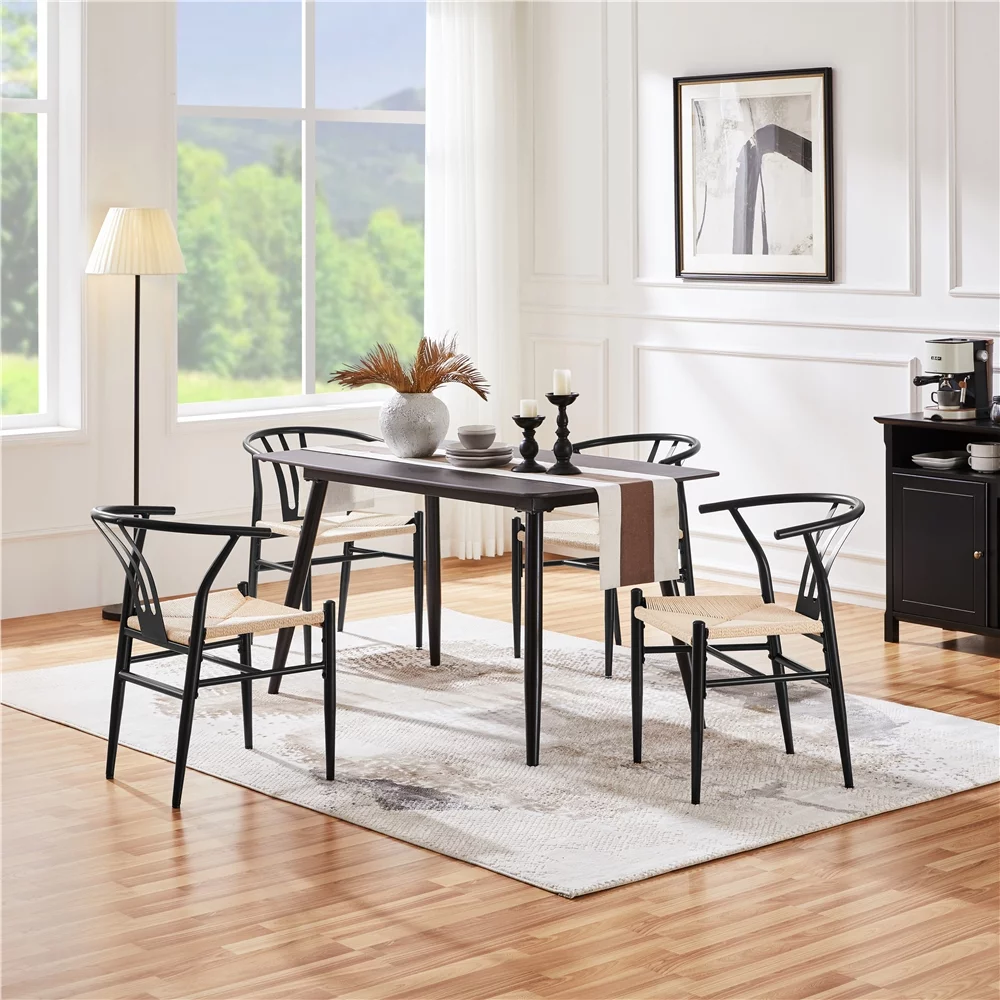 SMILE MART 2PCS Weave Modern Dining Chair with Metal Frame, Black