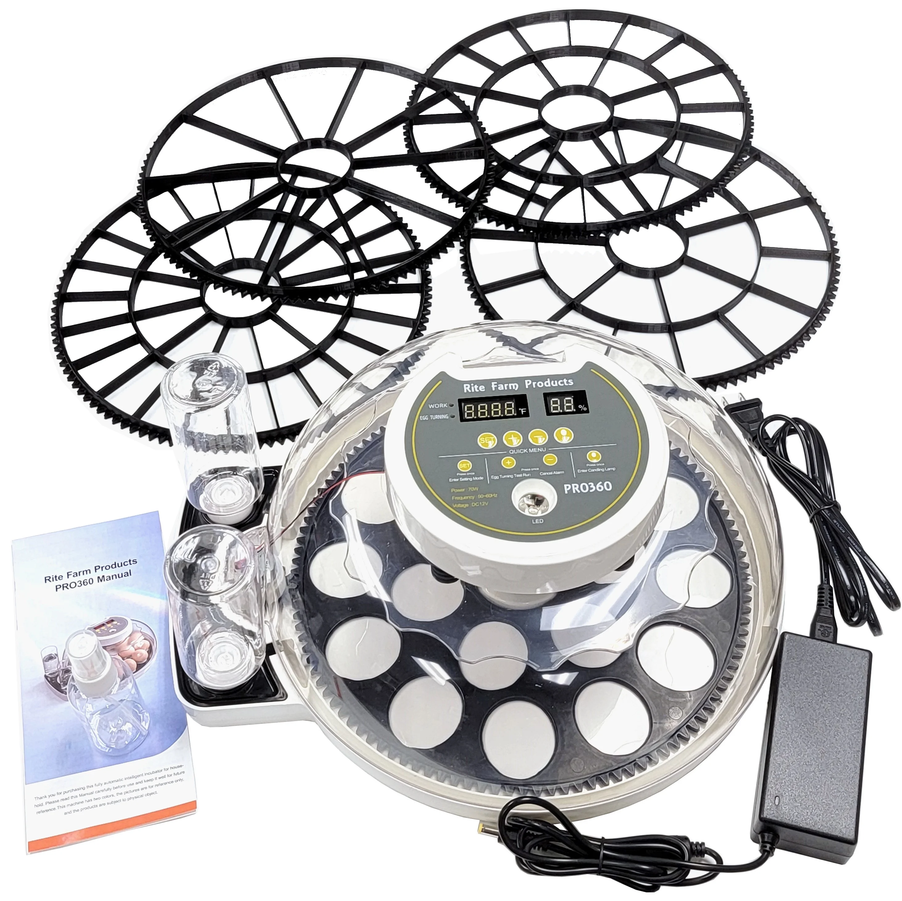 DELUXE PRO 360 RITE FARM PRODUCTS 21 EGG CHICKEN INCUBATOR HATCHER & ALL 5 TURNER TRAYS