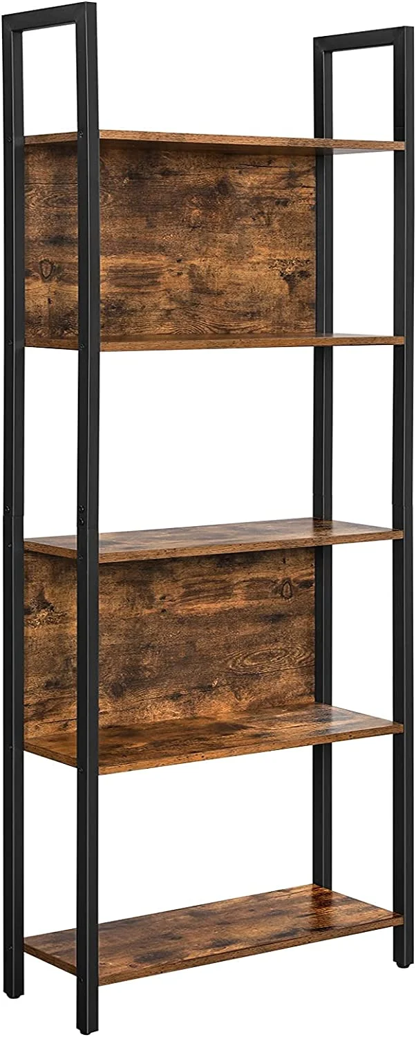 VASAGLE ALINRU Storage Shelf 5 Shelf Bookshelf for Living Room Entryway Office Rustic Brown and Black