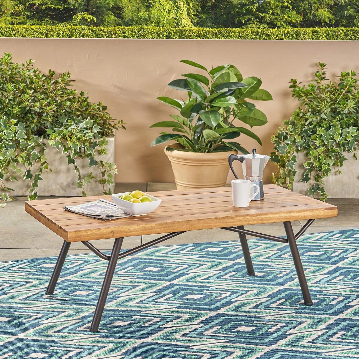 Baish Outdoor Acacia Wood Coffee Table, Teak Finish