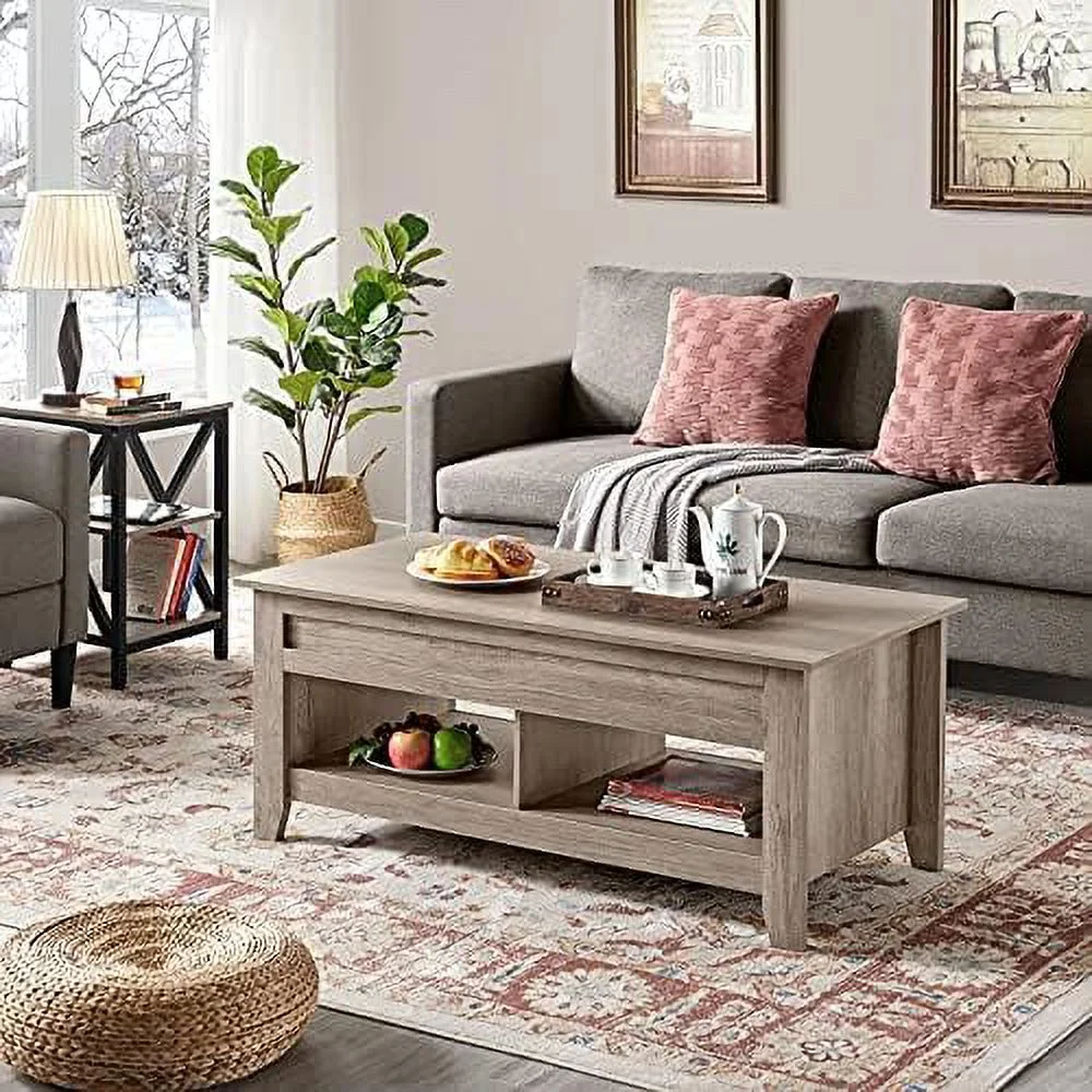 TJUNBOLIFE Lift Top Coffee Table with Hidden  and 2 Open Shelves Adjustable Tabletop Center Table for Living Room  Espresso