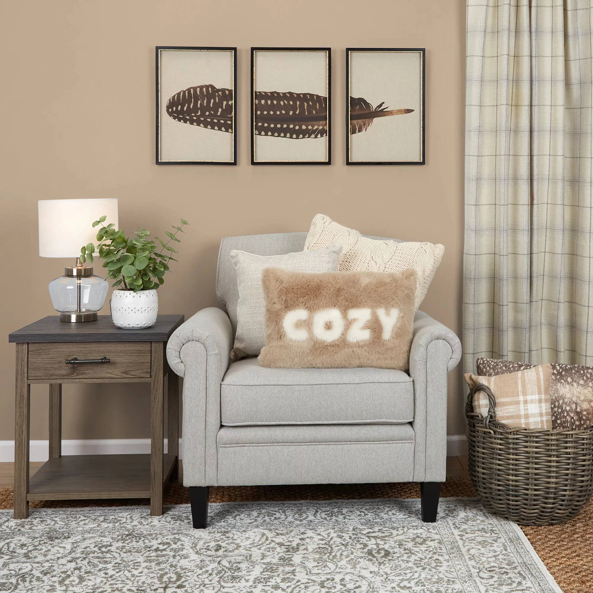 KOWO Upholstered Rolled Arm Accent Armchair gray