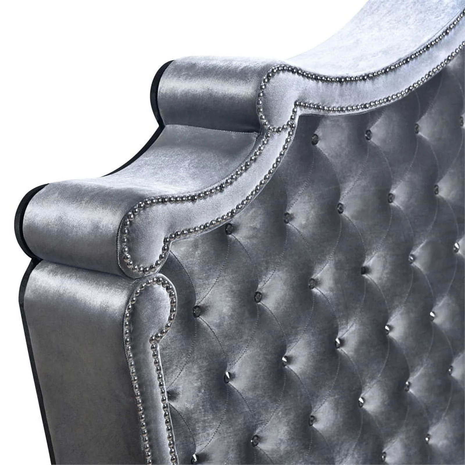 Coaster Antonella Velvet Upholstered Tufted Eastern King Bed in Gray