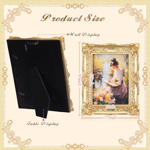 Kathfly 4 Pcs Vintage Picture Frame Set 4x6 Antique Oval Ornate Photo Frame with Golden Embossed Flower Retro Gothic Wall Hanging Home Decor for Art Tabletop Photo Display