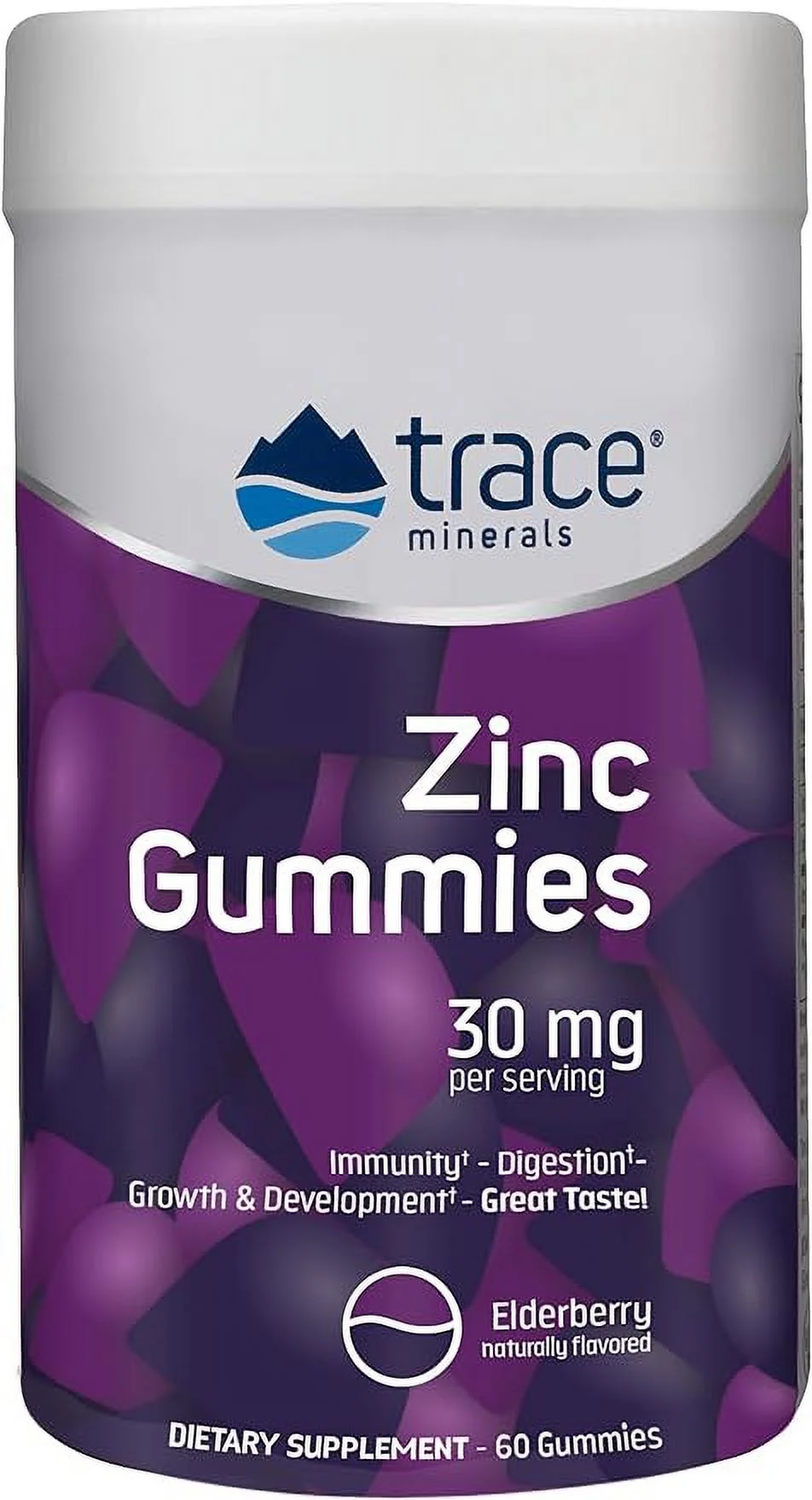 Trace Minerals | Zinc Chewable Gummies | Natural Immune Support Booster for Adults and Kids | Vegan, Gluten Free, Non-GMO | Elderberry Flavor | 30mg of Servings, 1 Pack