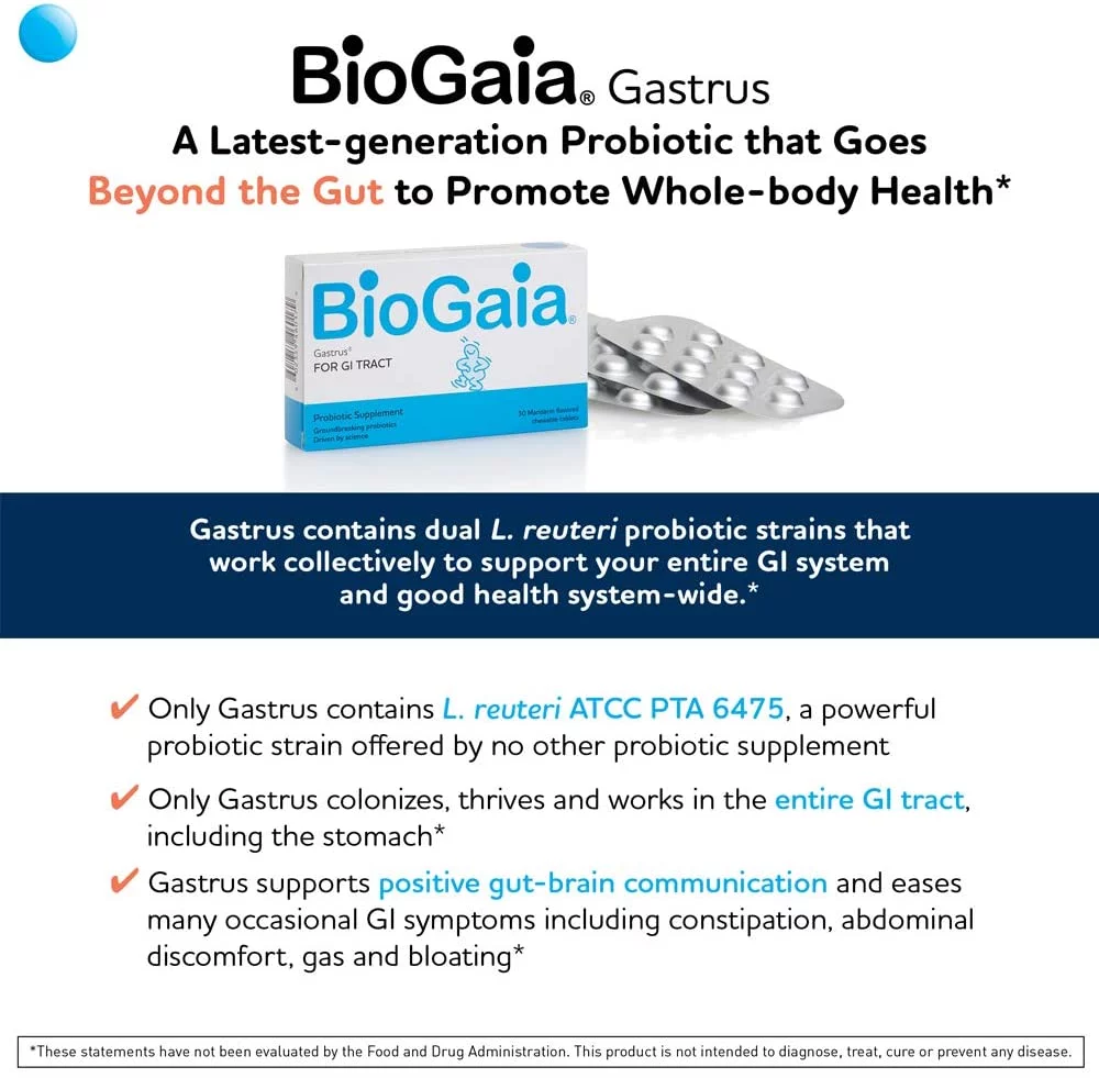 BioGaia Gastrus Chewable Tablets 30 ea (Pack of 4)