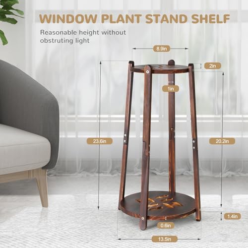 2 Tier Round Bamboo Plant Stands Shelves Indoor 12 Inch,Corner Flower Pot Stands Shelf, Wooden Tall Plant Pedestal Holder Rack for Succulent Catus Display in Living Room Patio Balcony Outdoor