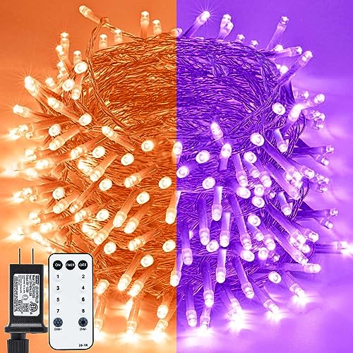 Purple and Orange Halloween Lights, 800LED 330FT String Lights 8 Modes Timer Plug in Waterproof Indoor Outdoor Christmas for Garden Party Decoration, JT-EL/FC300V0200