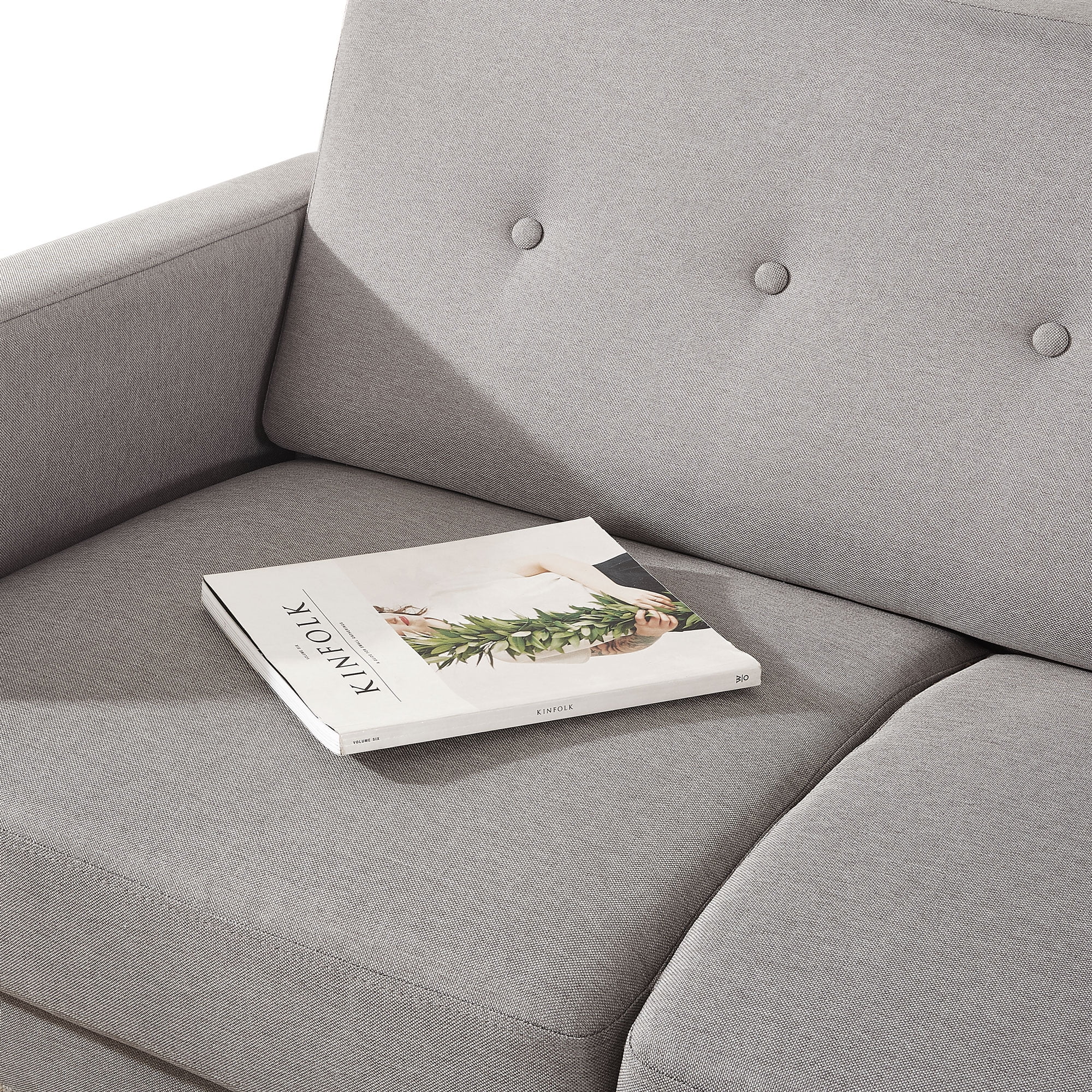 Mellow Adair Mid-Century Modern Fabric Loveseat with Armrest Pockets, Light Grey