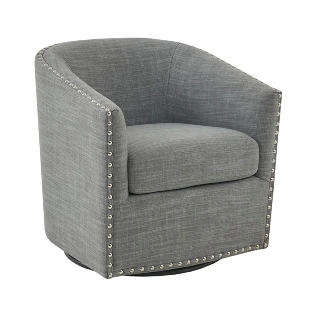 Gracie Mills Leyla Upholstered Barrel Swivel Chair with Black Metal Base - GRACE-8250