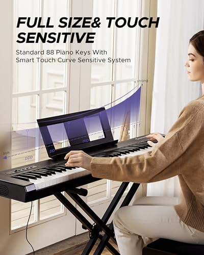 Starfavor 88 Key Full Size Digital Piano, Electric Keyboard Set with Semi-Weighted Keys, Smart Voice Sampling, Recording/MIDI/USB, Dual 20W Speakers, Sustain Pedal, Power Supply, Stand