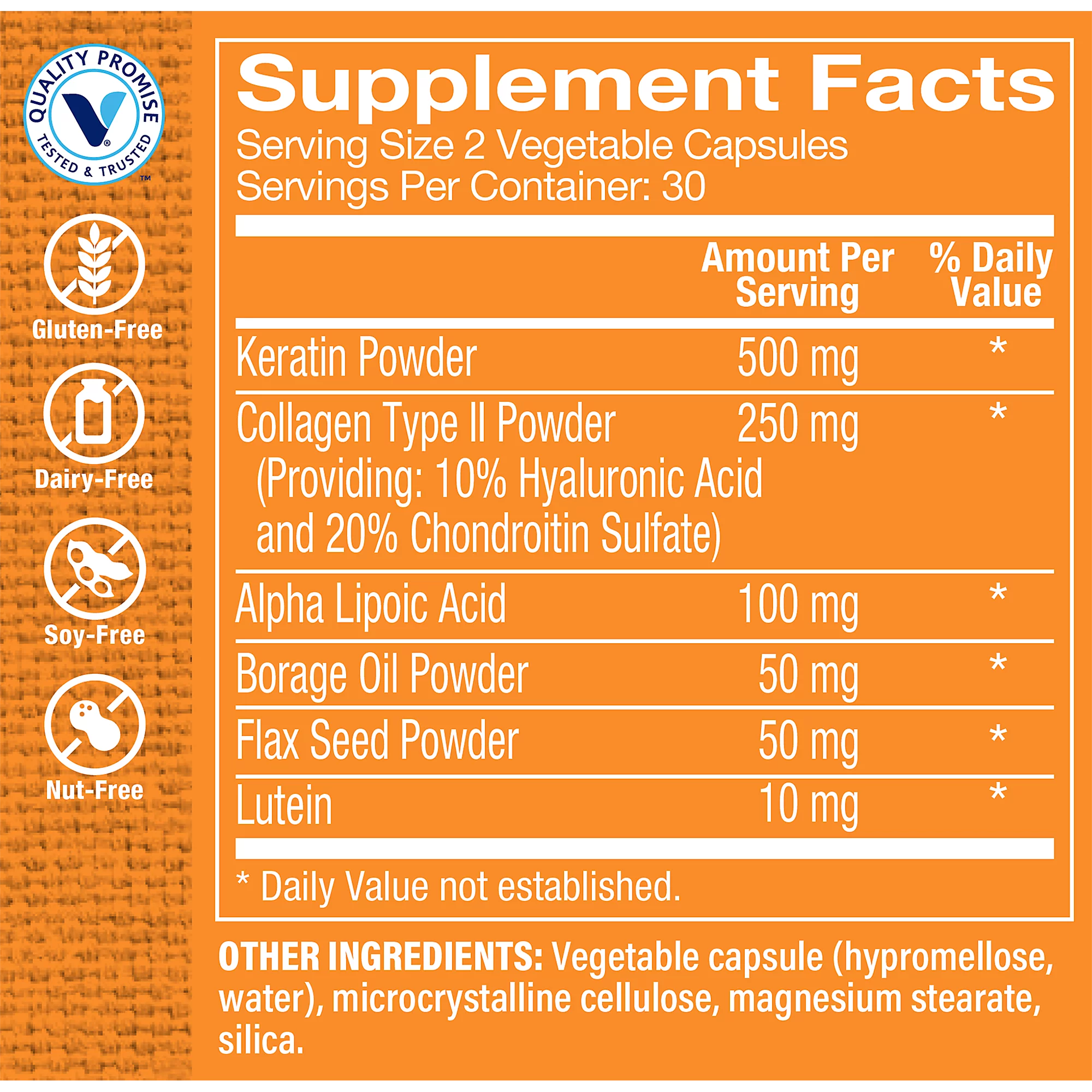 The Vitamin Shoppe Elements for Hair, Skin & Nails, Antioxidant that Supports Growth of Hair, Skin & Nail Health with Collagen Type II Powder & Hyaluronic Acid (60 Veggie Capsules)