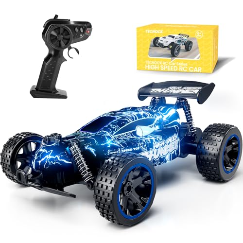 Tecnock RC Cars Remote Control Car for Boys and Girls, 1:18 Scale RC Car with LED Lights, 2.4GHz 2WD All-Terrain RC Truck, Rechargeable Battery for 50-Min Play, Gifts for Kids