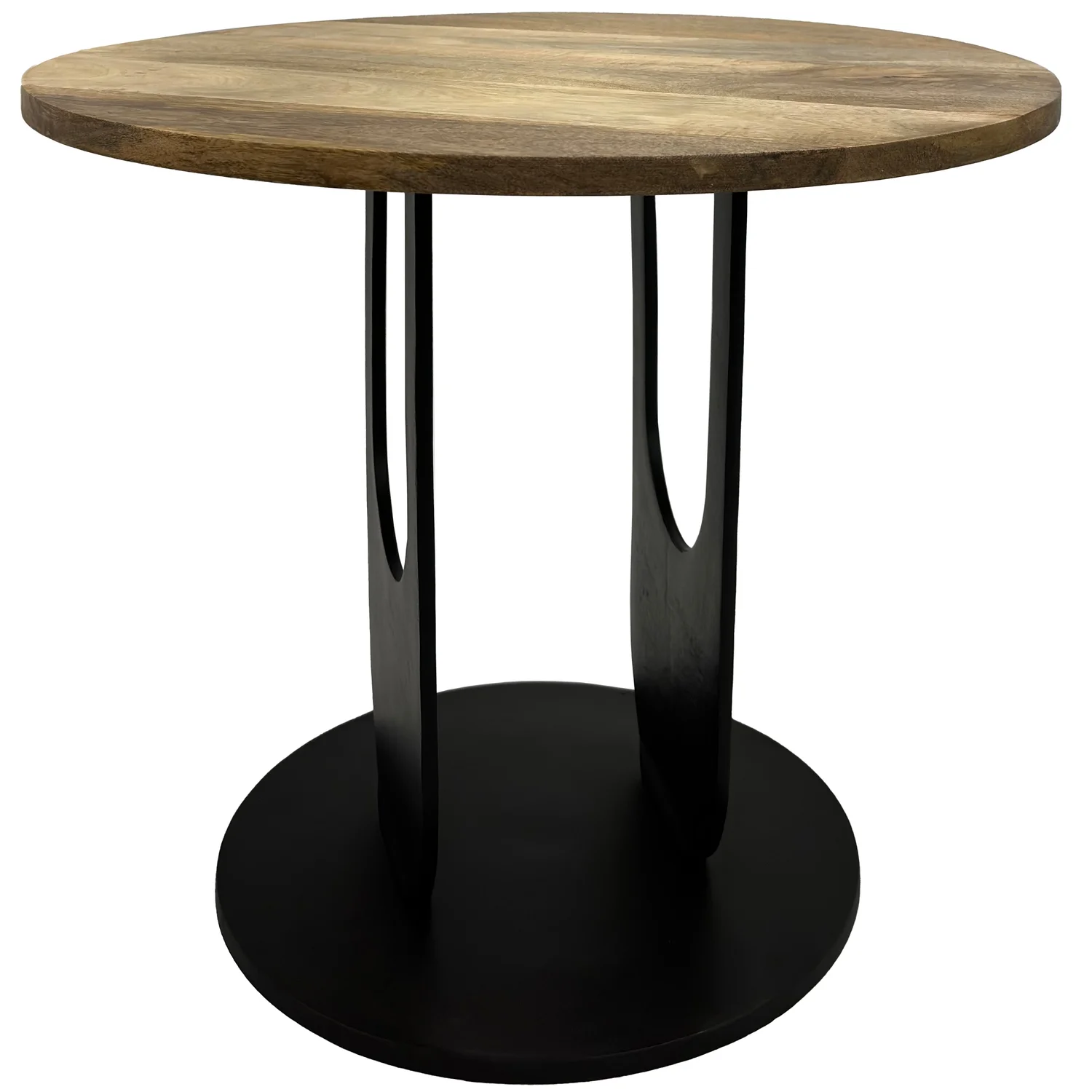 The Urban Port  22 in. Round Natural Mango Wood Top Black Iron U Shaped Legs Side End Table, Brown