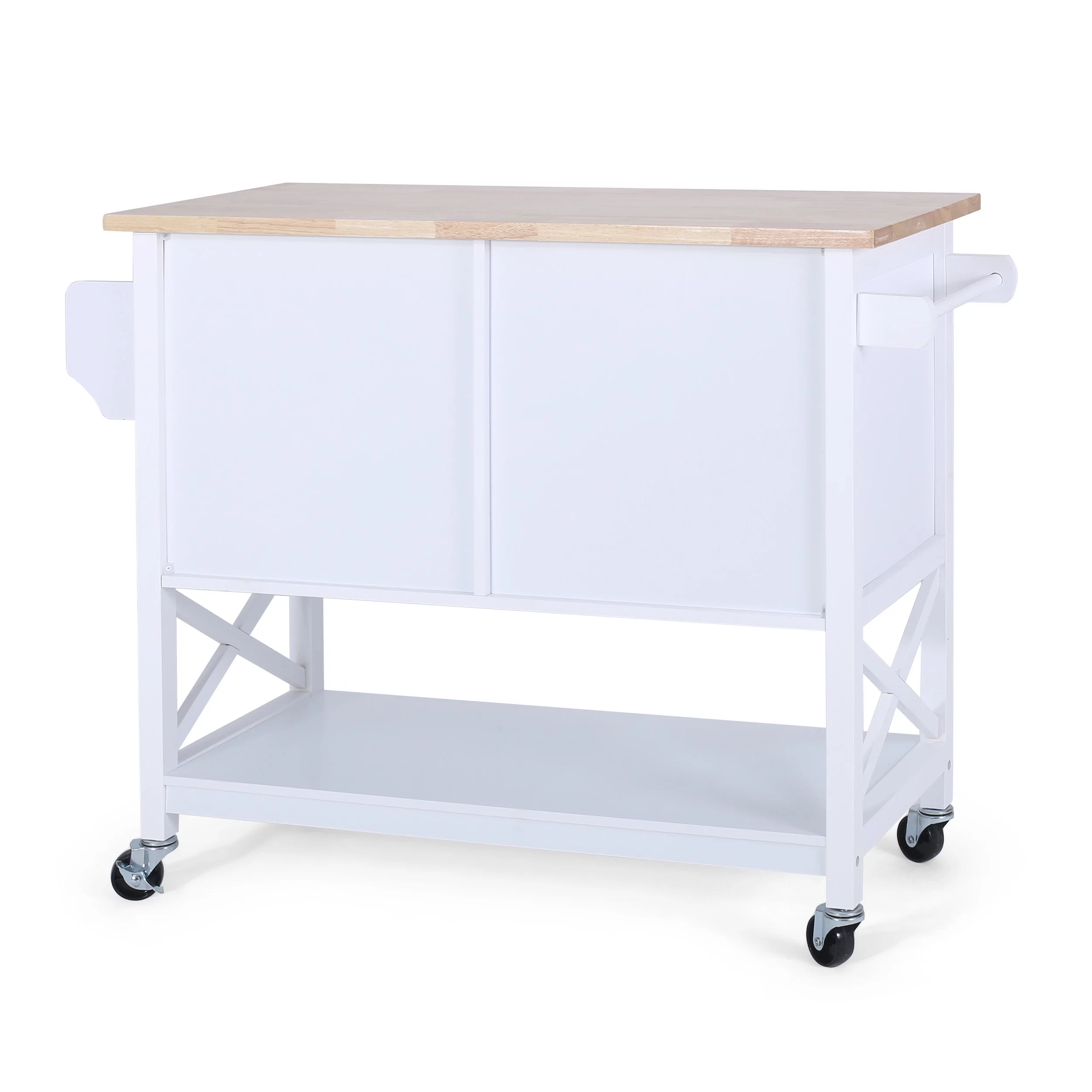 Noble House Finzer Wood Kitchen Cart, White, Natural
