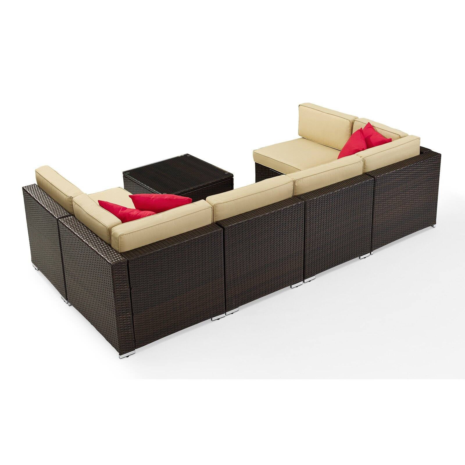 Crosley Sea Island 7 Piece Patio Sectional Set in Brown and Sand