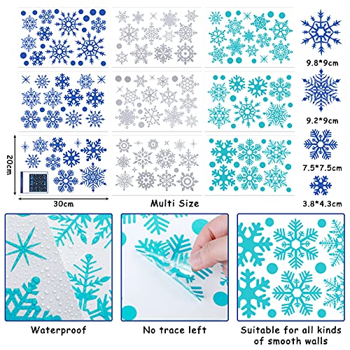 18 Sheets Christmas Snowflake Window Stickers Dark Blue, Light Blue, White Winter Snowflake Window Decals Removable Xmas Snowflakes Window Clings for Christmas Winter Party Home Decoration