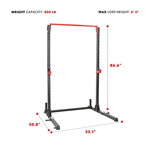 Sunny Health & Fitness Power Cage and Squat Rack In High Weight Capacity with J-Hooks, Adjustable Pull Up Bar, Weight Plate Holders, Resistance Band Posts