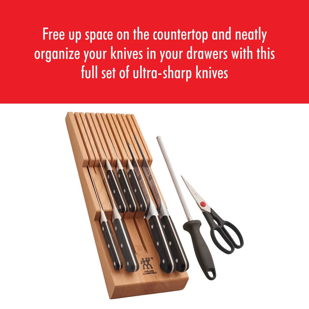 ZWILLING Pro 10-pc Knife Block Set with In-Drawer Knife Tray