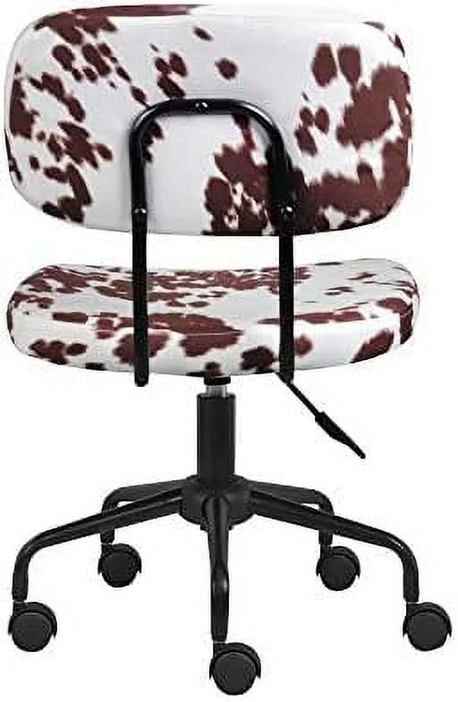NLIBOOMLife Plush Fabric Cow Office Chair  Cute Animal Print Task Chair  Industrial Retro Looking  Adjustable Height and Swivel Back with Arms