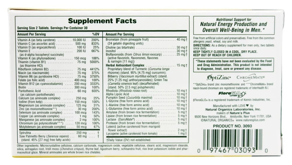 Natures Plus - Source Of Life Men's Multi-Vitamin - 60 Tablets