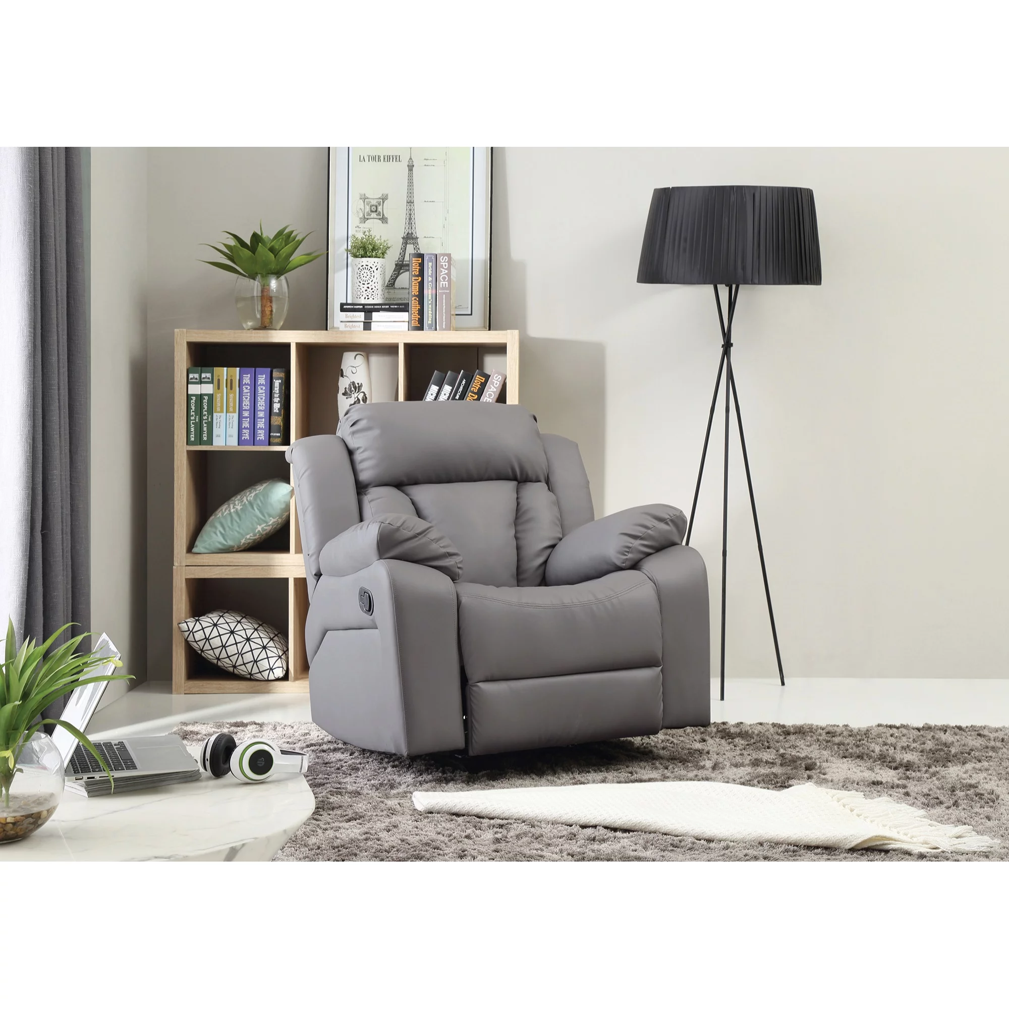 Daria Gray Faux Leather Upholstery Reclining Chair