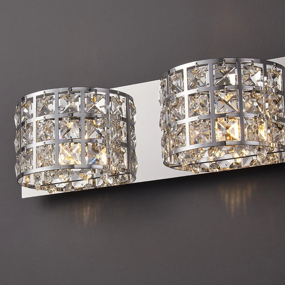 Homary Modern Clear Crystals 3-Light Bath Vanity Wall Light in Chrome