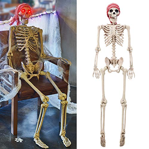 yosager 5.4 ft Pose-N-Stay Life Size Skeleton with Glowing Eyes, 2024 Upgrade Human Bones Full Body Realistic with Posable Joints, Pose Skeleton Prop for Halloween Decoration
