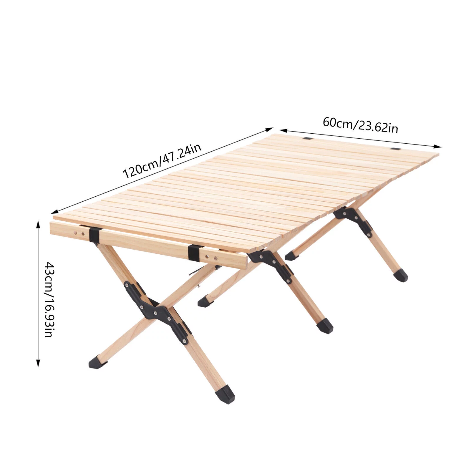 Oukaning 120*60cm Wooden Portable Table Picnic Folding Roll Up Outdoor Camping Beach MAXLoad 110KG