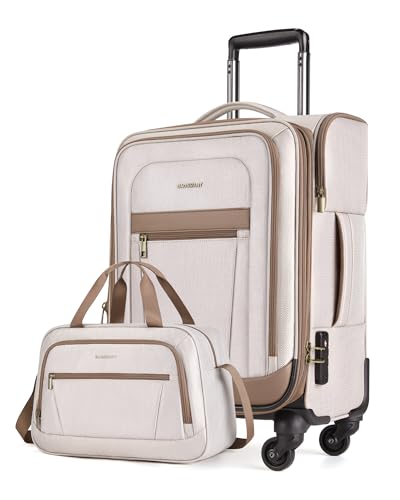 BAGSMART Carry-On Luggage Airline Approved, 20 inch Expandable Suitcase with Duffel bag, Softside Lightweight Suitcases with Spinner Wheels, Durable Travel Luggage, Carry-On Gray