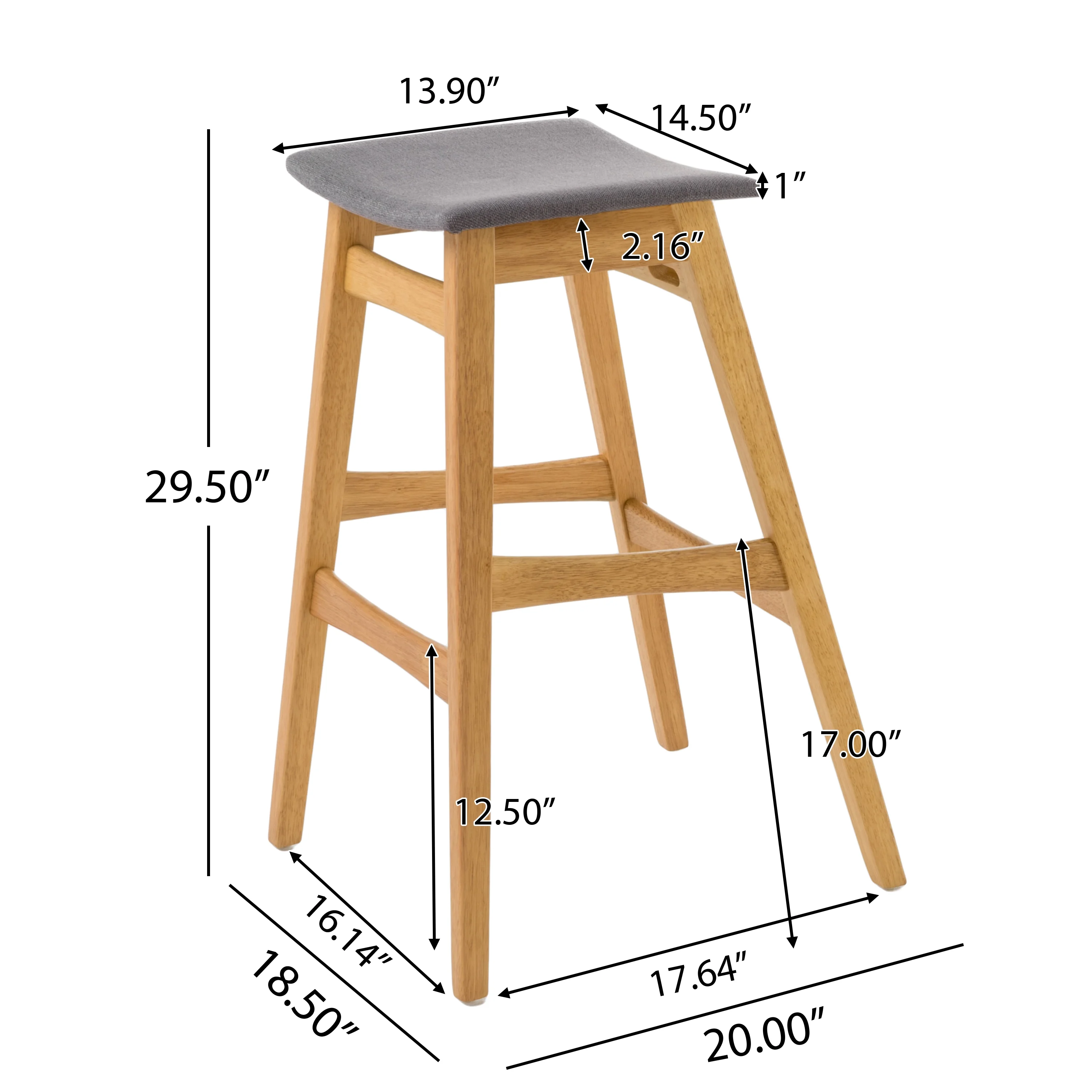 Noble House Jackie Mid-Century Modern Bar Stools, Set of 2, Natural Oak, Dark Grey