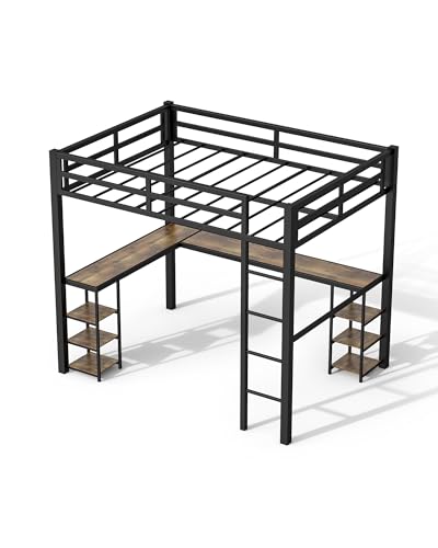 Full Over Full Bunk Bed with Trundle, Heavy Duty Metal Bed Frame with Full-Length Guardrails & Ladder, 3-in-1 Convertible Full Bunk Bed, Noise-Free, No Box Spring Needed, Black