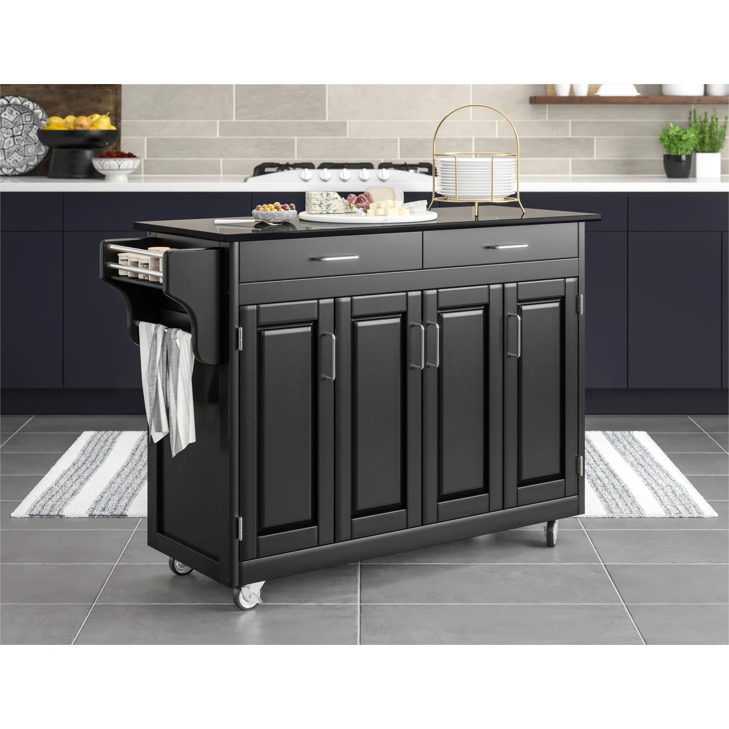 Homestyles Create-a-Cart Wood Rolling Kitchen Cart in Black